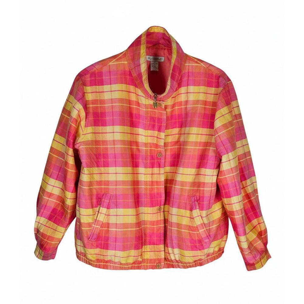 Vintage Mureli 100% Silk Plaid Jacket Gold Buttons - M/Fits Modern L - Picture 2 of 15